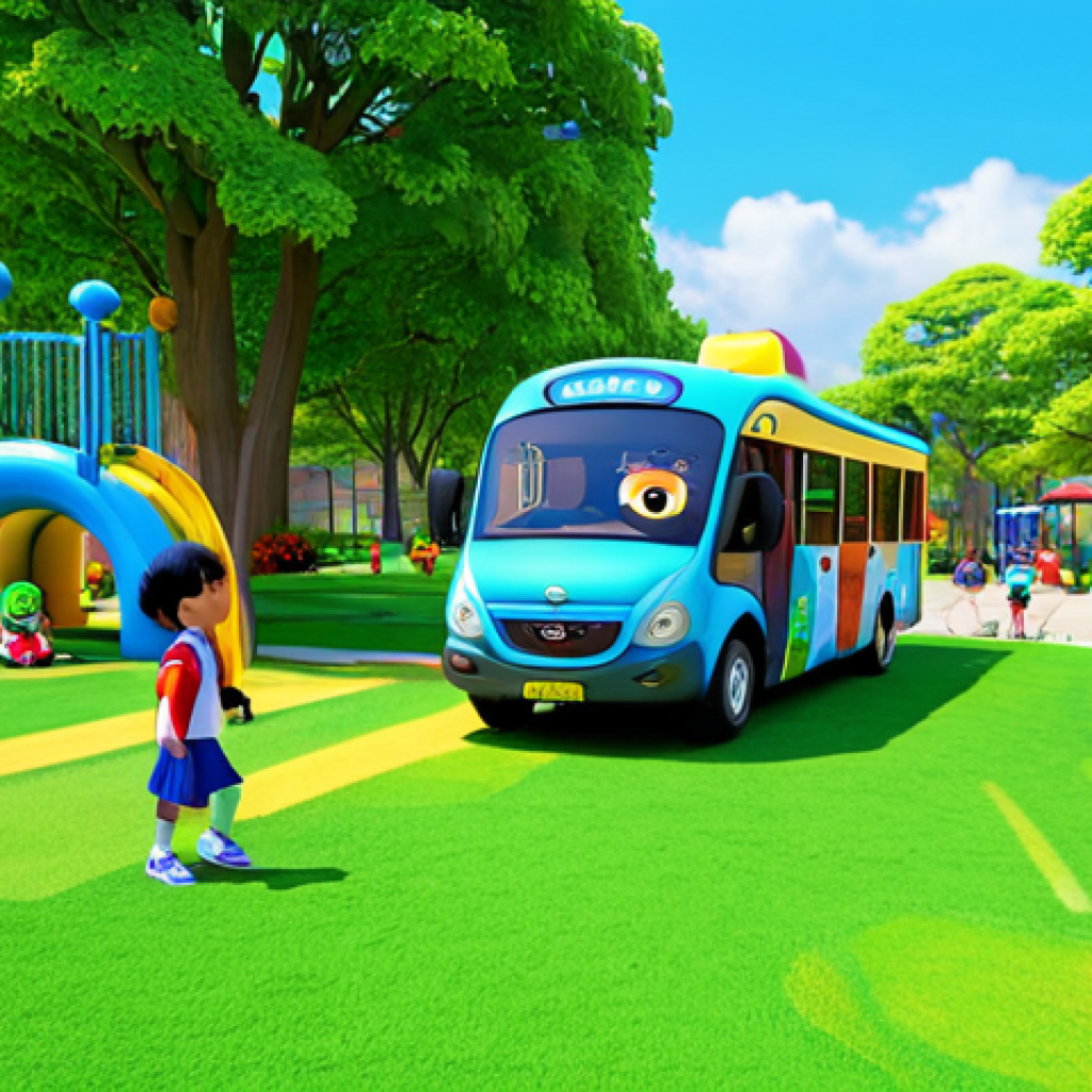 **

"Tayo the Little Bus and his friends Rogi, Lani, and Gani, smiling cheerfully in a sunny city park, surrounded by playful children. Tayo is blue, Rogi is green, Lani is yellow, and Gani is red. They are all fully clothed, appropriate content, and safe for work. The park includes trees, a playground, and colorful flowers. Perfect anatomy, correct proportions, natural pose, professional animation style, family-friendly, high quality."

**