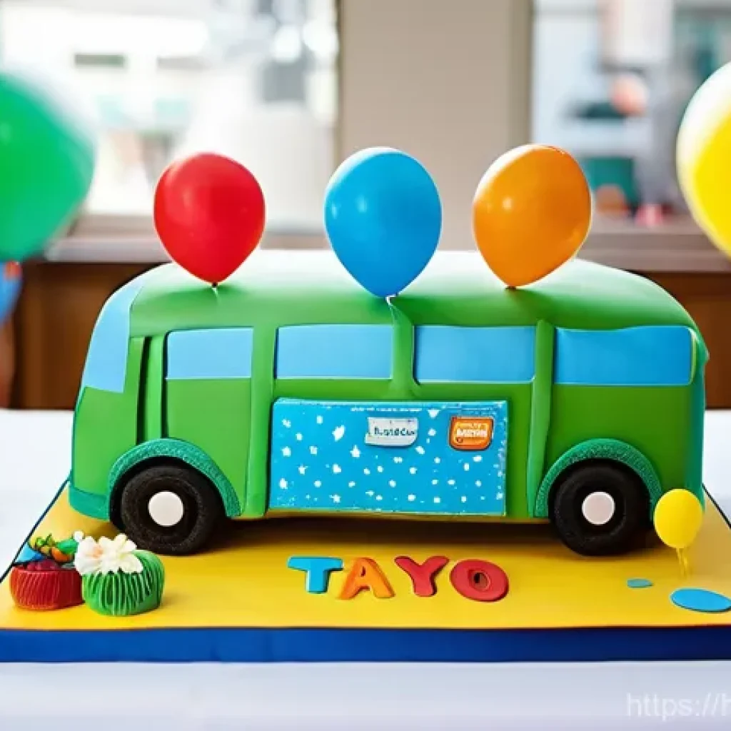 타요의 팬 활동 - **Tayo-Themed Birthday Celebration:**
    "A vibrant and joyful children's birthday party with a 'Ta...