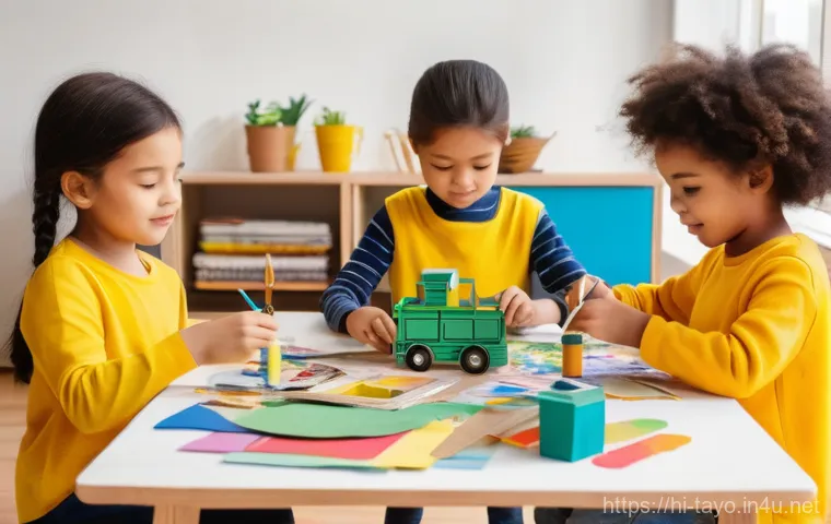 타요의 친환경 메시지 - A cheerful and energetic scene in a beautiful, green park, where a diverse group of children (aged 6...