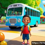 타요와 감성 콘텐츠 제작 사례 - A heartwarming scene featuring Tayo, a cute and innocent cartoon bus character, smiling warmly as he...