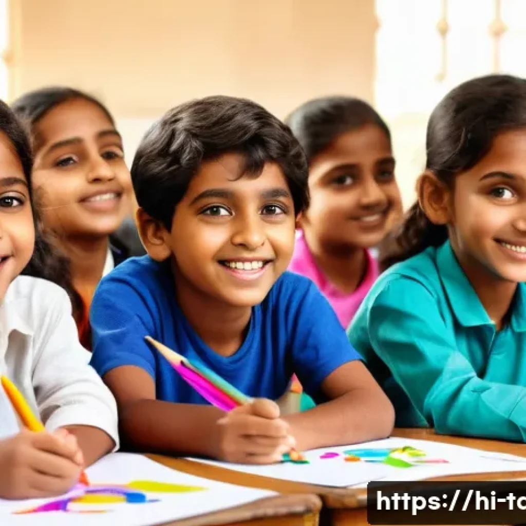 타요와 글로벌 이벤트 - A vibrant scene of Indian children aged around 10-12 participating in a creative art competition the...