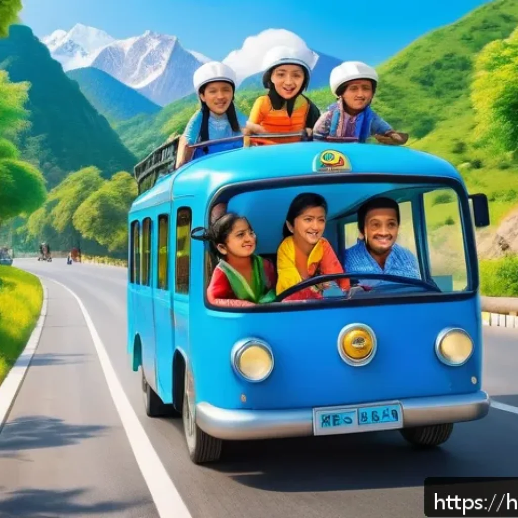 타요와 로보카 폴리 협업 - A vibrant and colorful scene showing a family road trip with young Indian children wearing seat belt...