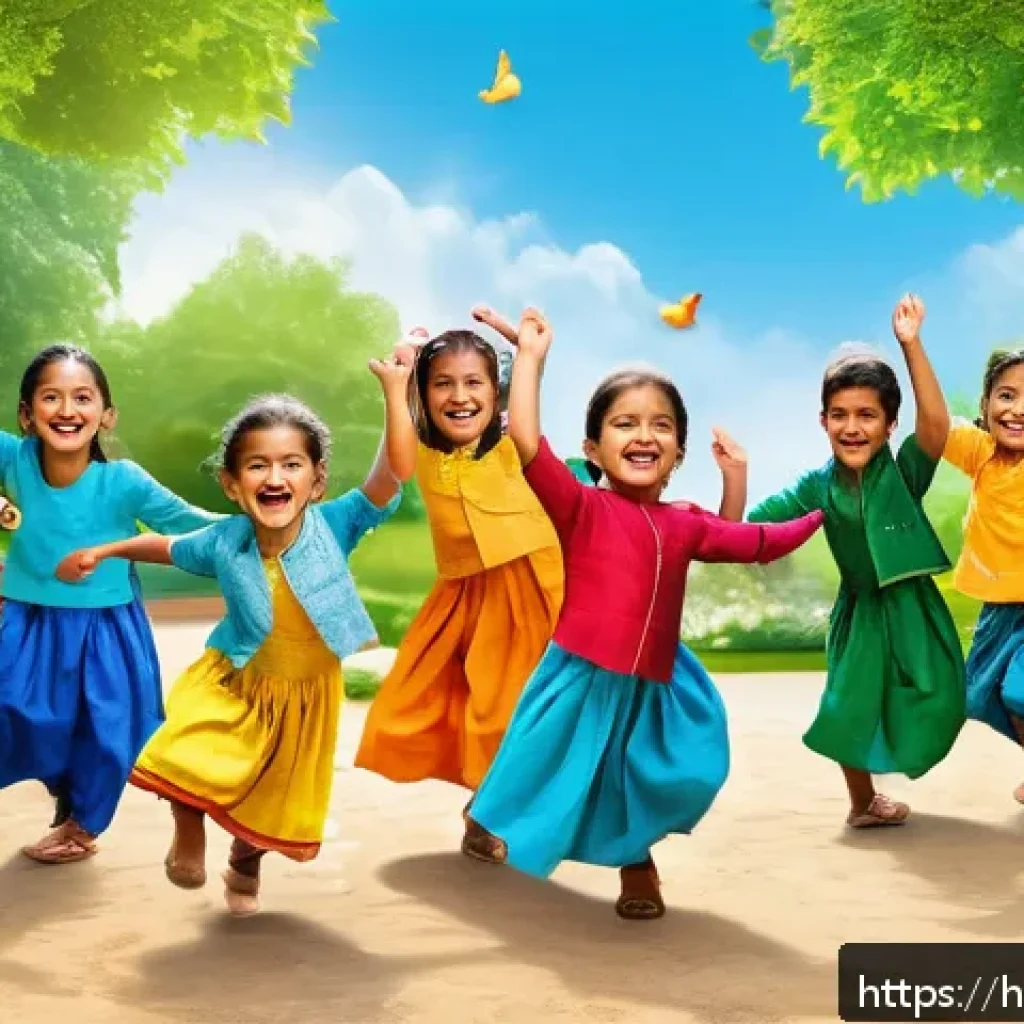 타요의 테마곡과 노래 - A vibrant, joyful scene of young Indian children aged 3 to 7 years, wearing colorful traditional and...