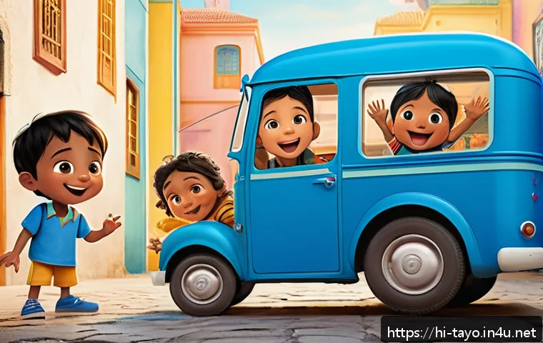 타요 글로벌 인기 - A charming and colorful scene featuring Tayo, the small blue bus character from the Hindi children's...