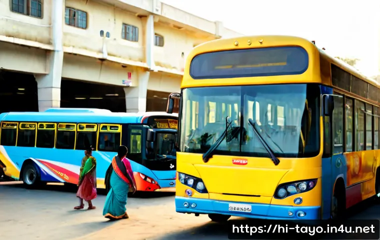 Home 17 타요 시즌 3 새로운 캐릭터 - Photorealistic cheerful urban bus depot at sunrise, a friendly new small yellow city bus character w...